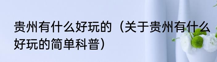 贵州有什么好玩的（关于贵州有什么好玩的简单科普）