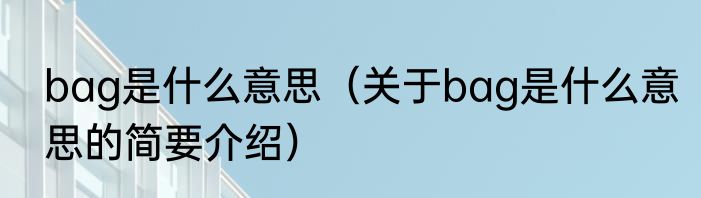 bag是什么意思（关于bag是什么意思的简要介绍）
