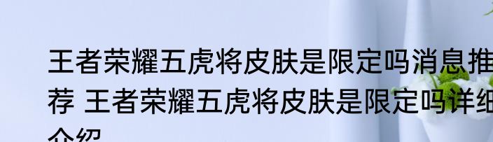 王者荣耀五虎将皮肤是限定吗消息推荐 王者荣耀五虎将皮肤是限定吗详细介绍