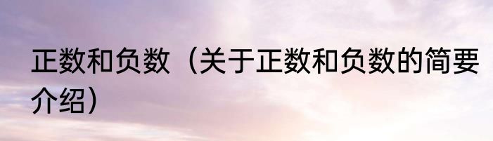 正数和负数（关于正数和负数的简要介绍）