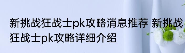 新挑战狂战士pk攻略消息推荐 新挑战狂战士pk攻略详细介绍