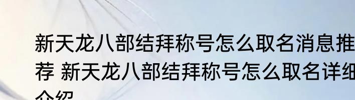 新天龙八部结拜称号怎么取名消息推荐 新天龙八部结拜称号怎么取名详细介绍