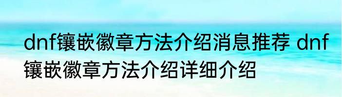 dnf镶嵌徽章方法介绍消息推荐 dnf镶嵌徽章方法介绍详细介绍