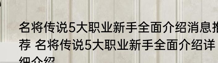名将传说5大职业新手全面介绍消息推荐 名将传说5大职业新手全面介绍详细介绍