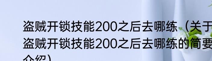 盗贼开锁技能200之后去哪练（关于盗贼开锁技能200之后去哪练的简要介绍）