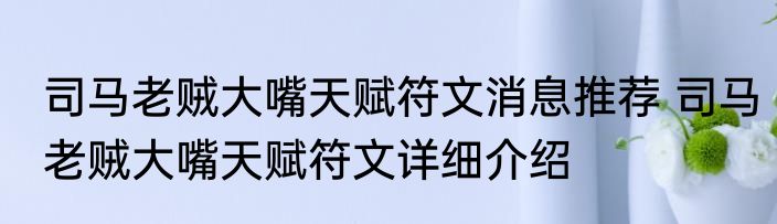 司马老贼大嘴天赋符文消息推荐 司马老贼大嘴天赋符文详细介绍