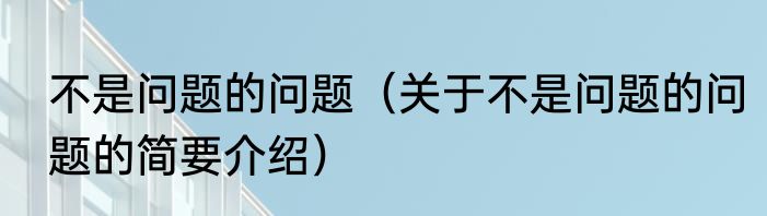 不是问题的问题（关于不是问题的问题的简要介绍）
