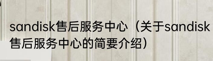 sandisk售后服务中心（关于sandisk售后服务中心的简要介绍）