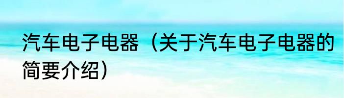 汽车电子电器（关于汽车电子电器的简要介绍）
