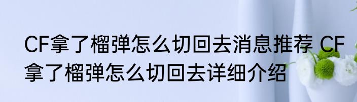 CF拿了榴弹怎么切回去消息推荐 CF拿了榴弹怎么切回去详细介绍