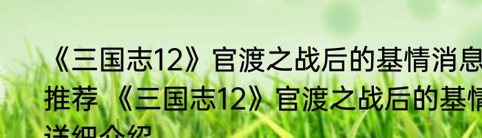 《三国志12》官渡之战后的基情消息推荐 《三国志12》官渡之战后的基情详细介绍