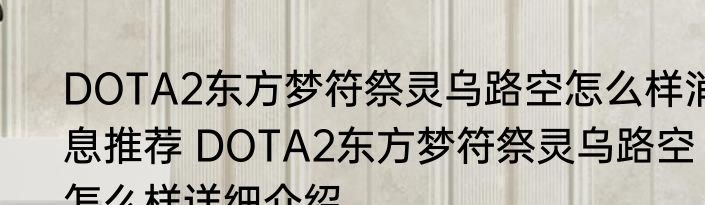 DOTA2东方梦符祭灵乌路空怎么样消息推荐 DOTA2东方梦符祭灵乌路空怎么样详细介绍