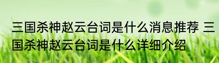 三国杀神赵云台词是什么消息推荐 三国杀神赵云台词是什么详细介绍