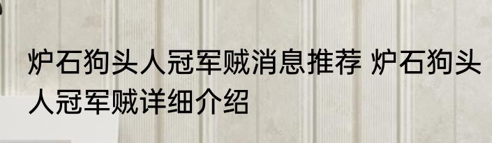 炉石狗头人冠军贼消息推荐 炉石狗头人冠军贼详细介绍