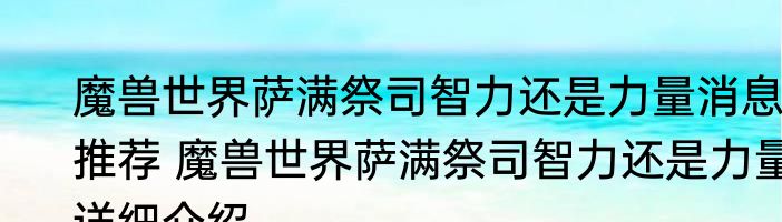 魔兽世界萨满祭司智力还是力量消息推荐 魔兽世界萨满祭司智力还是力量详细介绍