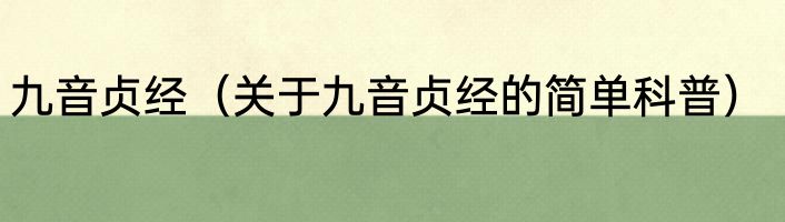 九音贞经（关于九音贞经的简单科普）