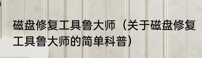 磁盘修复工具鲁大师（关于磁盘修复工具鲁大师的简单科普）