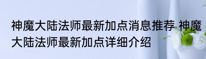 神魔大陆法师最新加点消息推荐 神魔大陆法师最新加点详细介绍