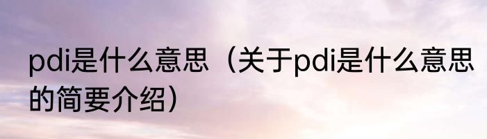 pdi是什么意思（关于pdi是什么意思的简要介绍）