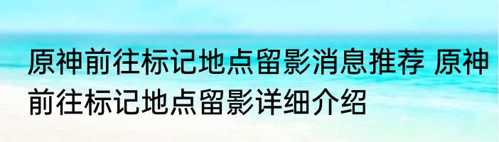 原神前往标记地点留影消息推荐 原神前往标记地点留影详细介绍
