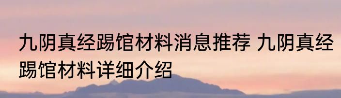 九阴真经踢馆材料消息推荐 九阴真经踢馆材料详细介绍