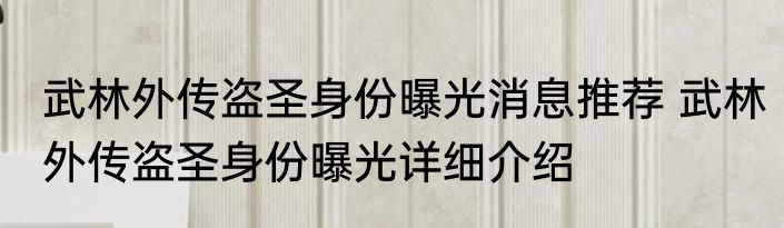武林外传盗圣身份曝光消息推荐 武林外传盗圣身份曝光详细介绍