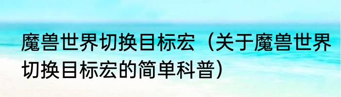 魔兽世界切换目标宏（关于魔兽世界切换目标宏的简单科普）