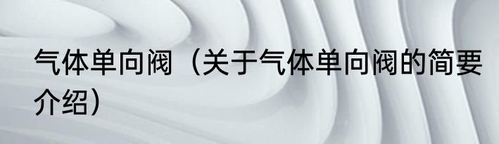 气体单向阀（关于气体单向阀的简要介绍）