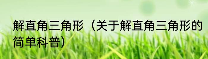 解直角三角形（关于解直角三角形的简单科普）