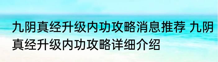 九阴真经升级内功攻略消息推荐 九阴真经升级内功攻略详细介绍