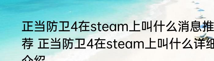正当防卫4在steam上叫什么消息推荐 正当防卫4在steam上叫什么详细介绍