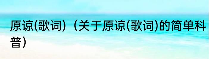 原谅(歌词)（关于原谅(歌词)的简单科普）