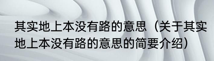其实地上本没有路的意思（关于其实地上本没有路的意思的简要介绍）