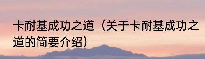 卡耐基成功之道（关于卡耐基成功之道的简要介绍）