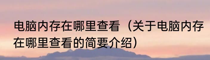 电脑内存在哪里查看（关于电脑内存在哪里查看的简要介绍）