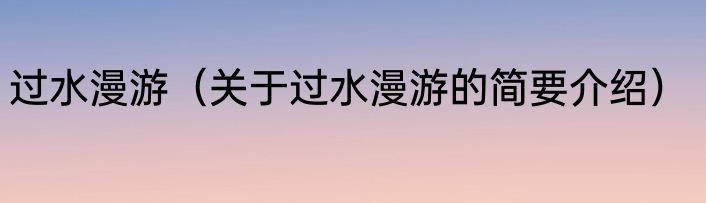过水漫游（关于过水漫游的简要介绍）