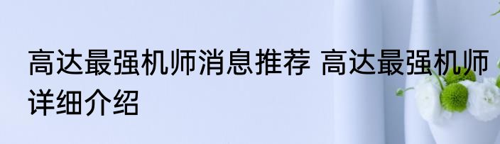 高达最强机师消息推荐 高达最强机师详细介绍