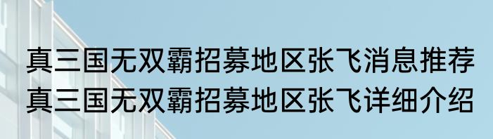 真三国无双霸招募地区张飞消息推荐 真三国无双霸招募地区张飞详细介绍