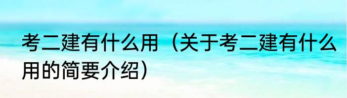 考二建有什么用（关于考二建有什么用的简要介绍）