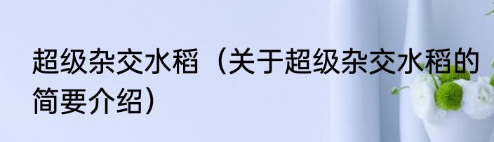 超级杂交水稻（关于超级杂交水稻的简要介绍）