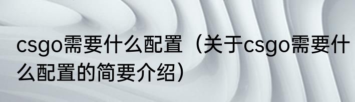 csgo需要什么配置（关于csgo需要什么配置的简要介绍）