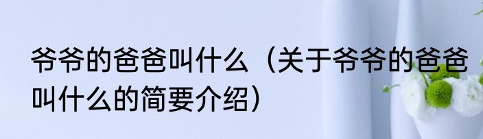 爷爷的爸爸叫什么（关于爷爷的爸爸叫什么的简要介绍）