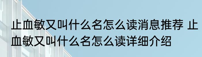 止血敏又叫什么名怎么读消息推荐 止血敏又叫什么名怎么读详细介绍