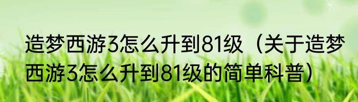 造梦西游3怎么升到81级（关于造梦西游3怎么升到81级的简单科普）