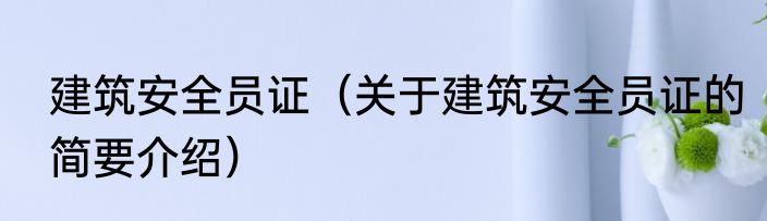 建筑安全员证（关于建筑安全员证的简要介绍）