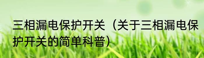 三相漏电保护开关（关于三相漏电保护开关的简单科普）