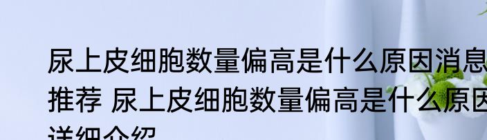 尿上皮细胞数量偏高是什么原因消息推荐 尿上皮细胞数量偏高是什么原因详细介绍