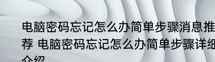 电脑密码忘记怎么办简单步骤消息推荐 电脑密码忘记怎么办简单步骤详细介绍