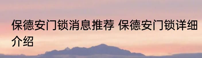 保德安门锁消息推荐 保德安门锁详细介绍