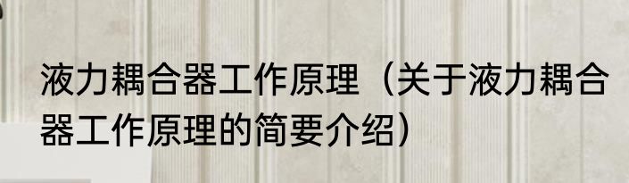 液力耦合器工作原理（关于液力耦合器工作原理的简要介绍）